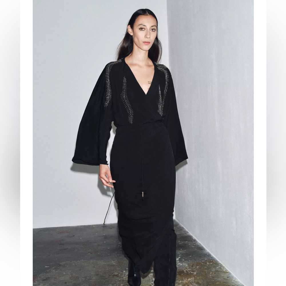 Zara NWT ZW Collection beaded embroidery dress black 5107/283